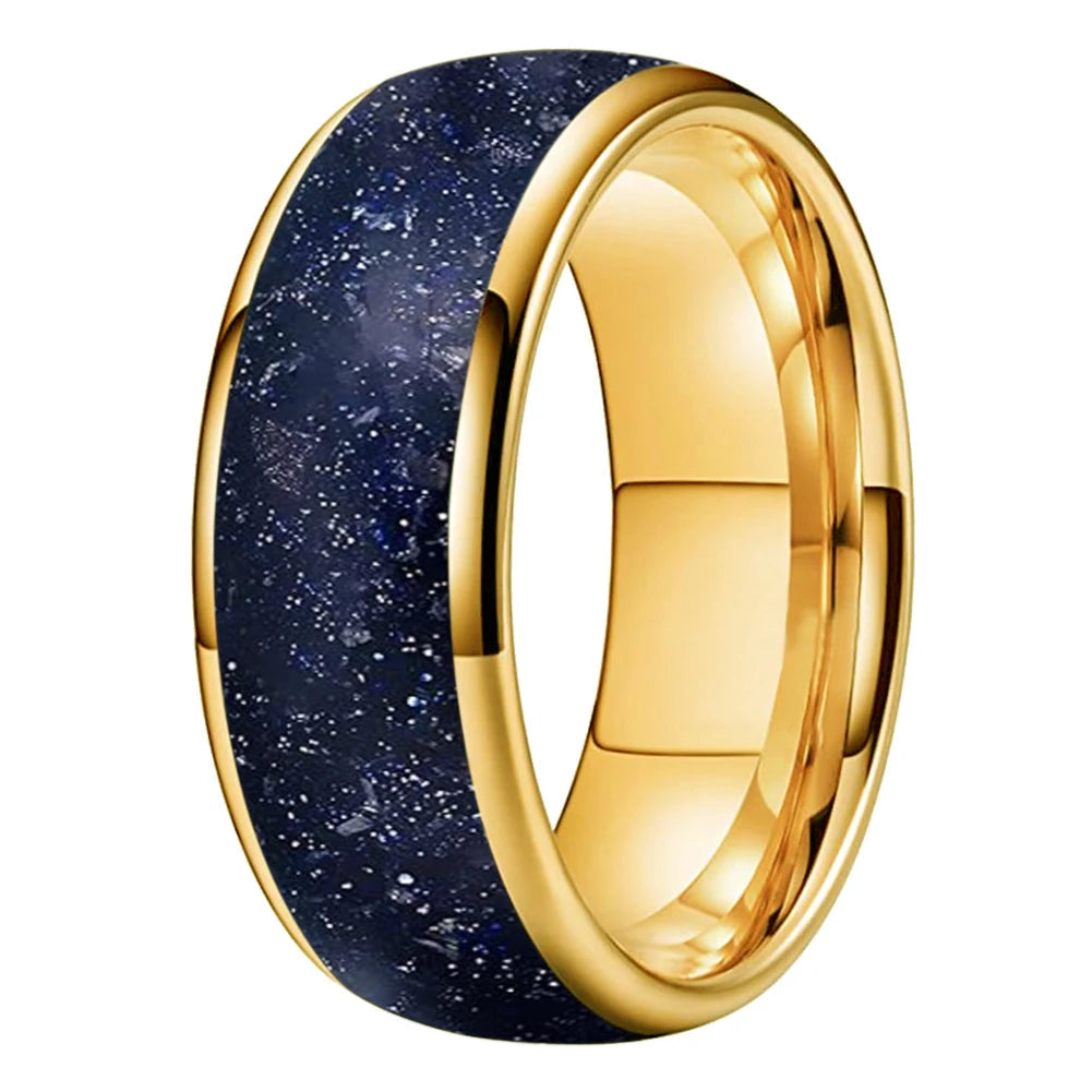 Stars in the North Sky Tungsten Carbide Ring With Blue Sandstone Inlay