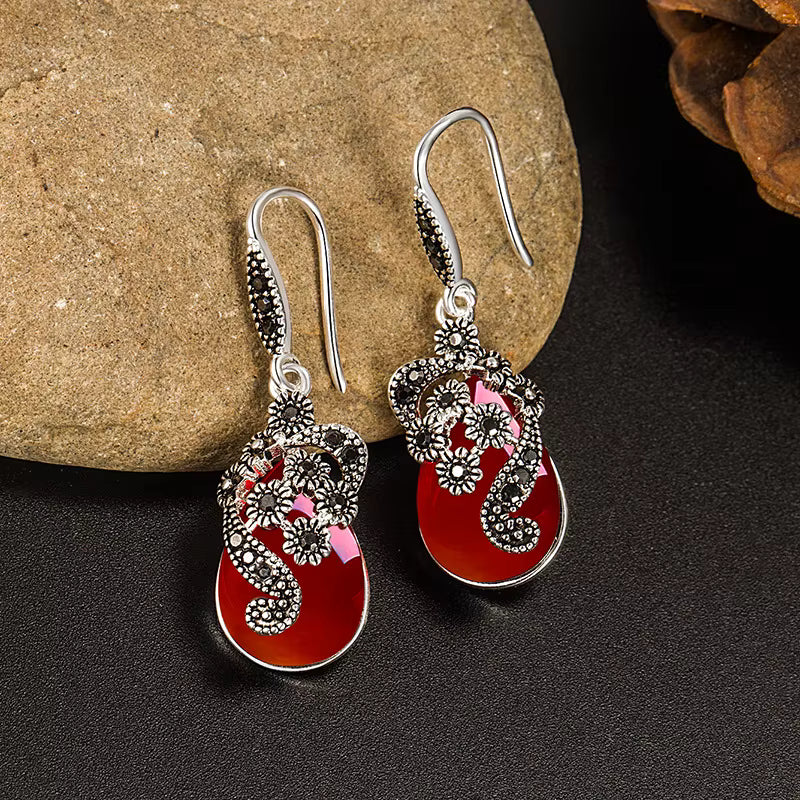 Idun's Gift Drop Earrings in 925 Sterling Silver with Garnet Stone