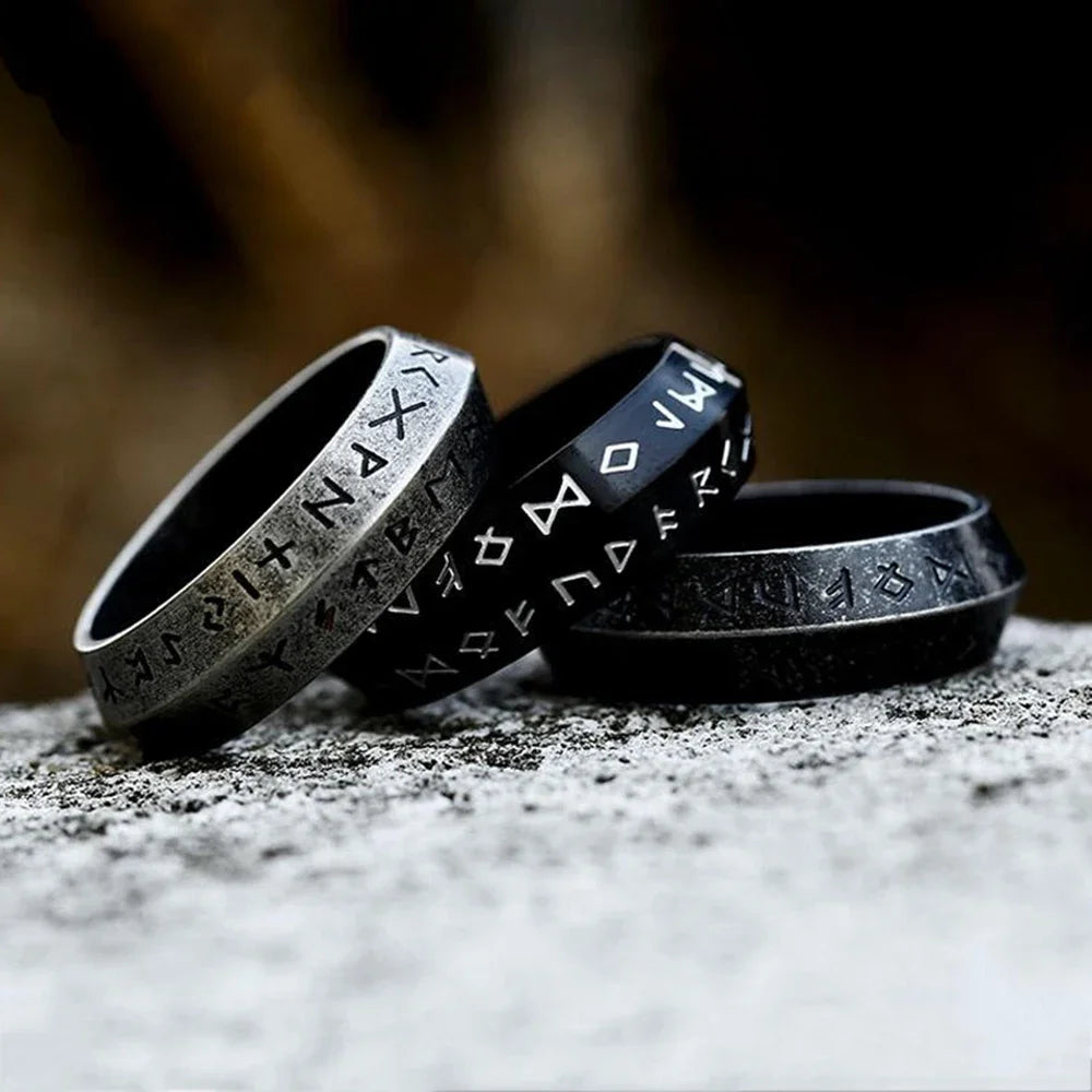 Ancient Futhark Runes 8mm Stainless Steel Ring