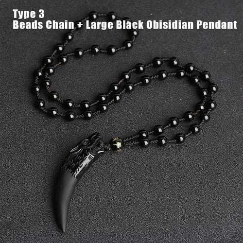 Fenrir Fang - carved Obsidian Necklace