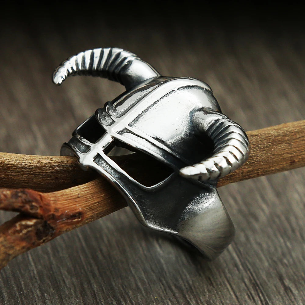 Horned Viking Helmet 316L Stainless Steel Ring