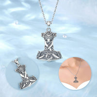 Wolf on Mjolnir 925 Sterling Silver Necklace
