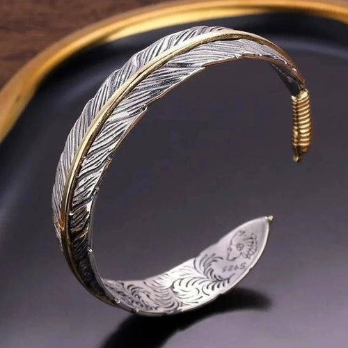 Feather of the Norse Hawk Steel Bracelet
