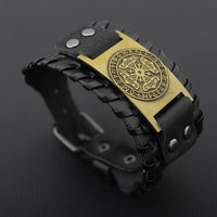 Mjölnir Leather Bracelet With Runes