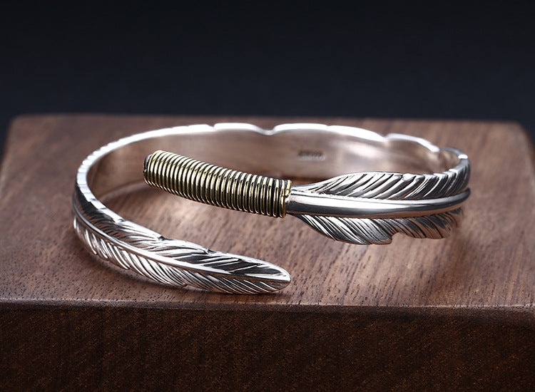 Sterling silver sale feather cuff bracelet