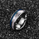 Waves of Njord Tungsten Carbide Ring With Seashell and Blue Wood Inlay