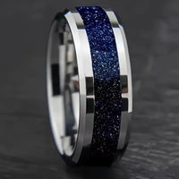 Stars in the North Sky Tungsten Carbide Ring With Blue Sandstone Inlay