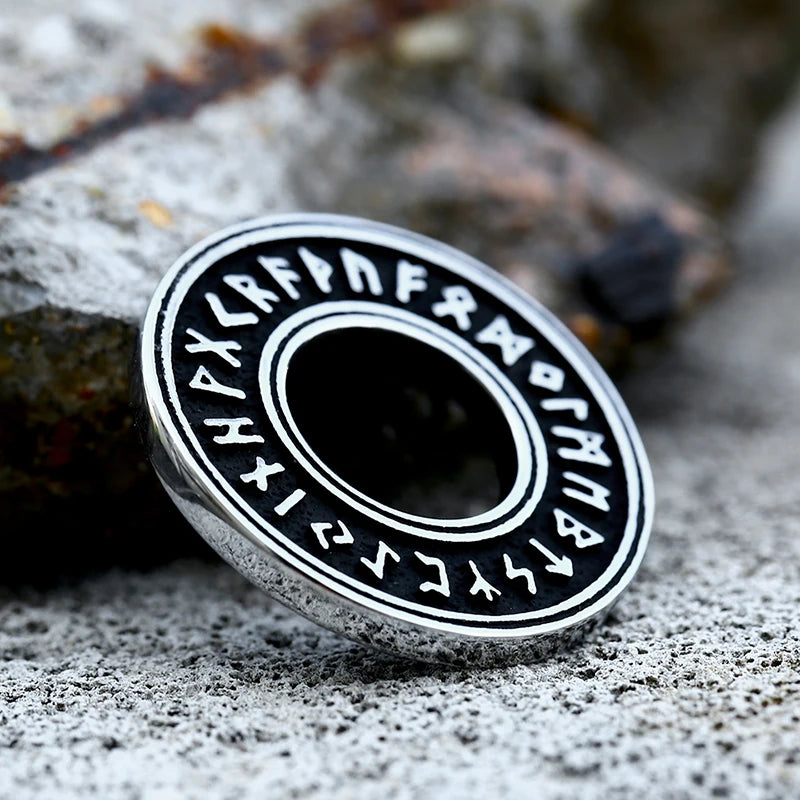 Norse Runes Wheel Stainless Steel Necklace