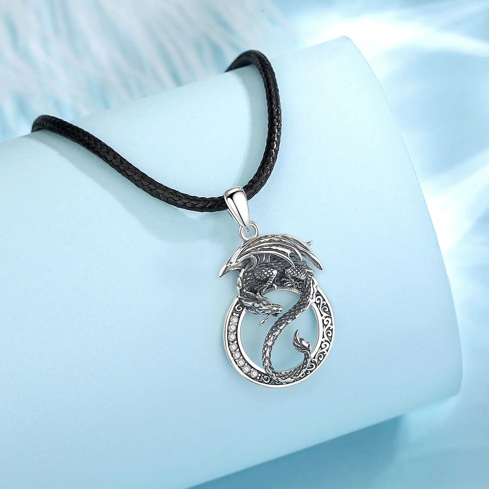 Norse Dragon 925 Sterling Silver Necklace With Zirconia Stones