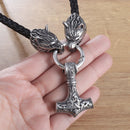 Hammer of Thor Mjolnir with Wolf Stainless Steel Necklace