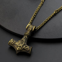 Brass Mjolnir Necklace Thor's Hammer with Norse Knot Motif