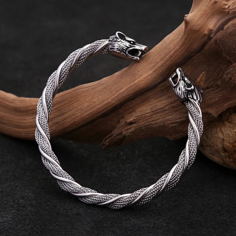 Allfather Odin Wolves Steel Bracelet