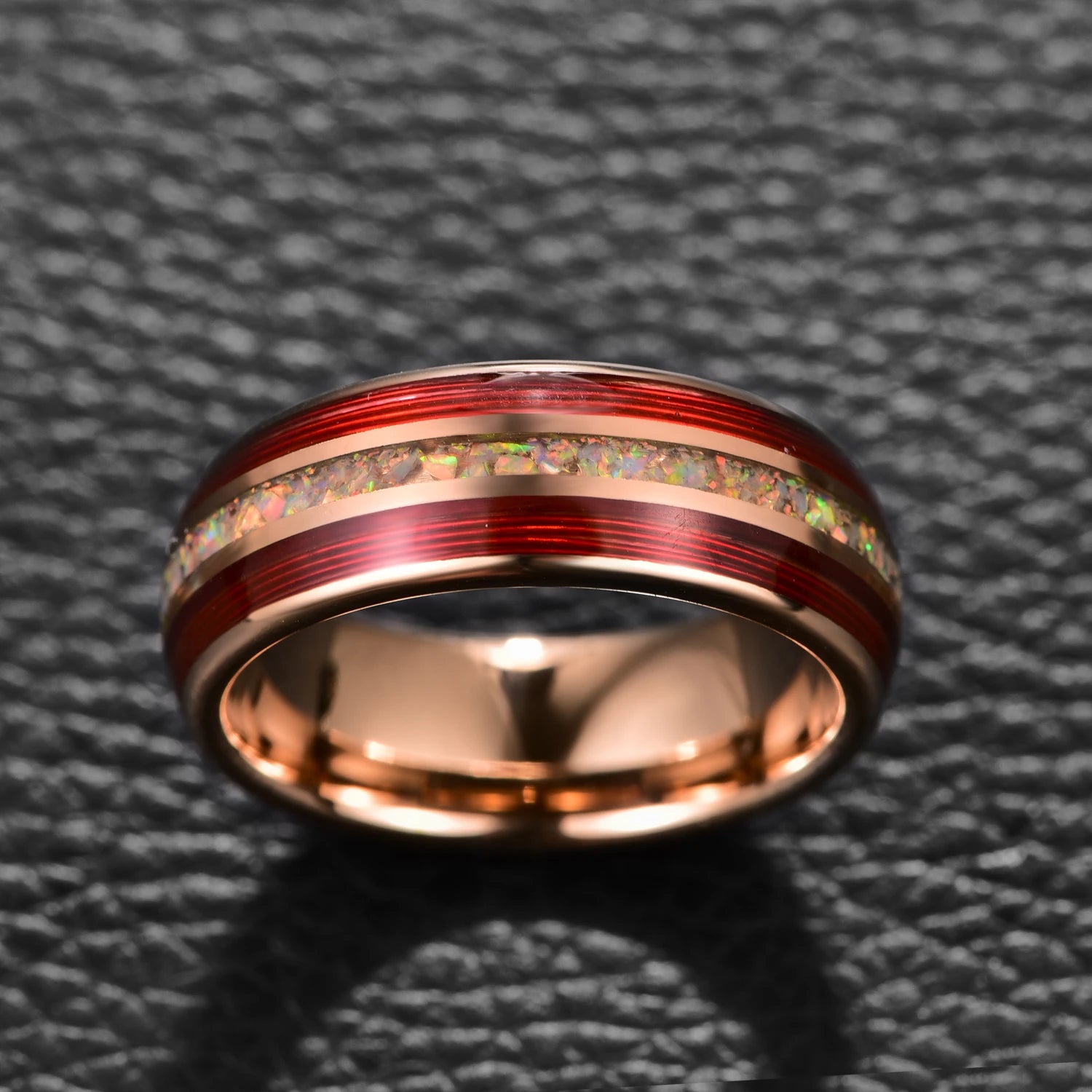 Skald Honor Tungsten Carbide Ring Inlaid With Opal and Red Guitar String