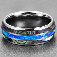 Thor Thunder 8mm Tungsten Carbide Ring with Blue Opal and Abalone Shell