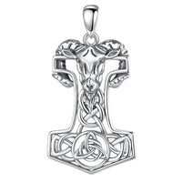 Mjolnir with Goat and Triskele 925 Sterling Silver Necklace