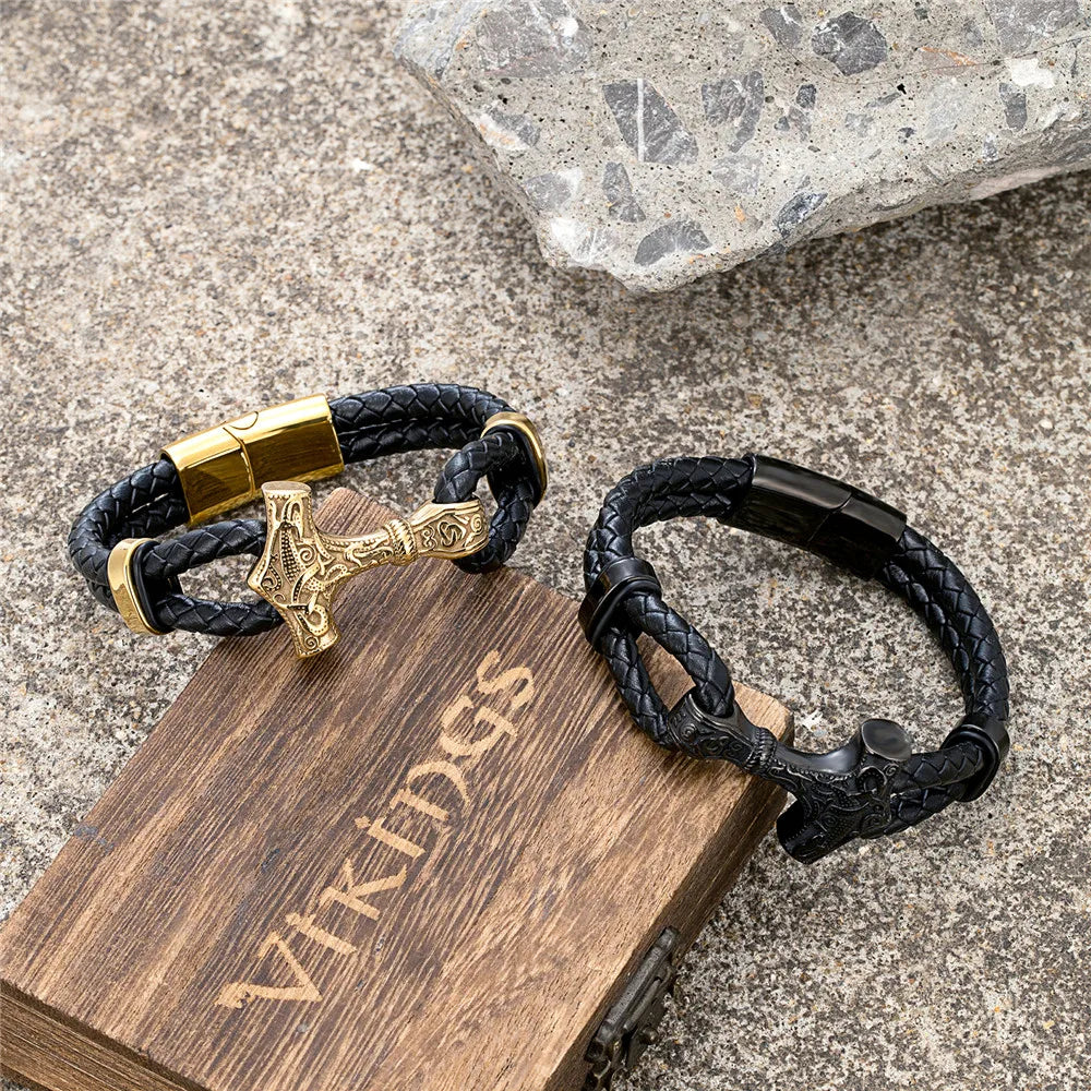Mjolnir Leather Bracelet with Magnetic Buckle