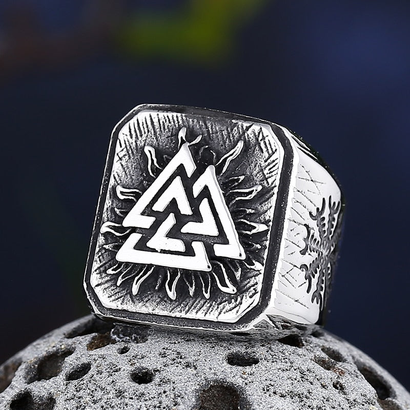 Valknut Signet Ring in Stainless Steel