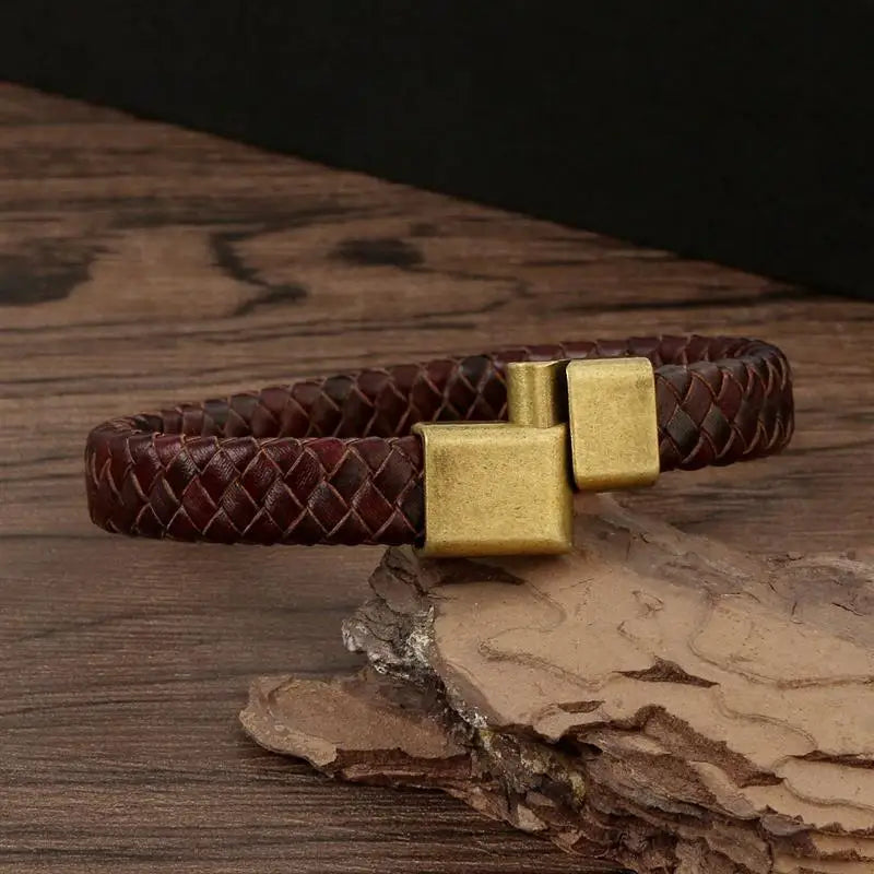 Warrior Braided Wristband Genuine Leather Bracelet