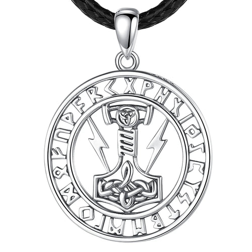 47824576414041Mjolnir Encircled in Runes 925 Sterling Silver Necklace