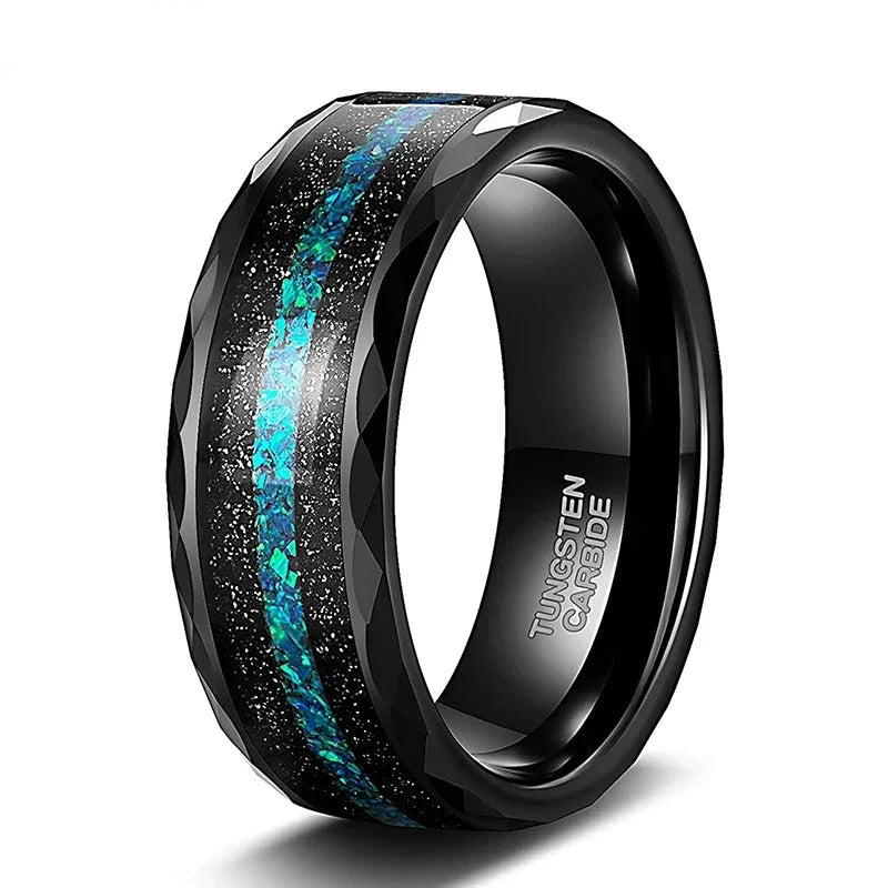 Thor Lightning 8mm Tungsten Carbide Ring with Green-Blue Opal Inlay