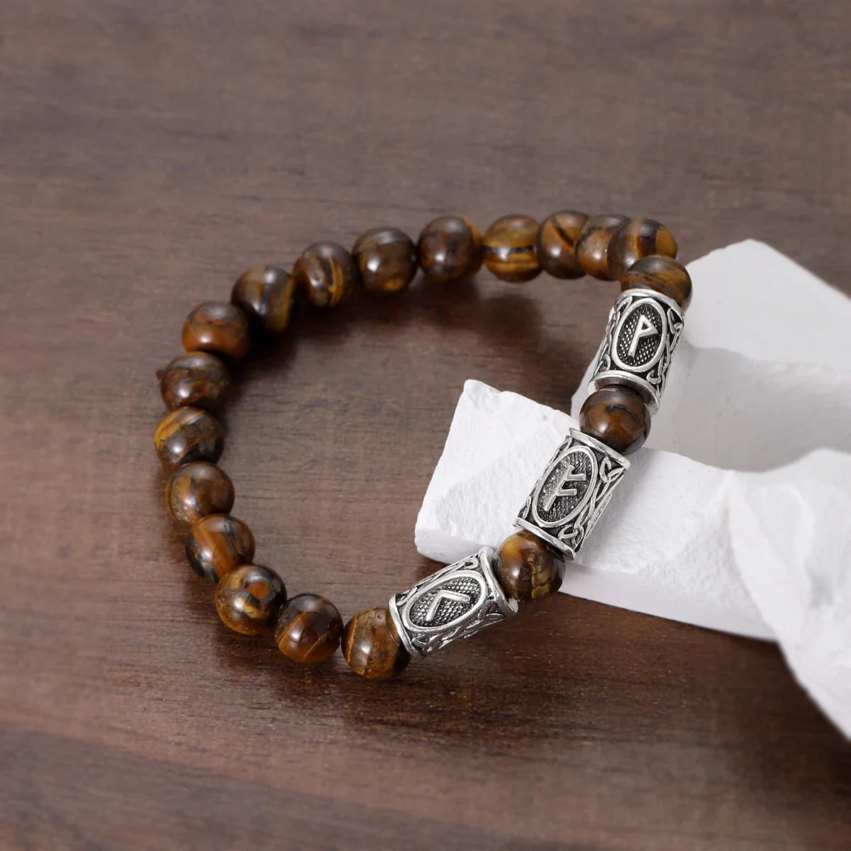 Runes in Lava Stone Bracelet