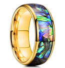 Wide Bifrost the Rainbow Bridge 8mm wide Tungsten Carbide Ring with Abalone Shell Inlay