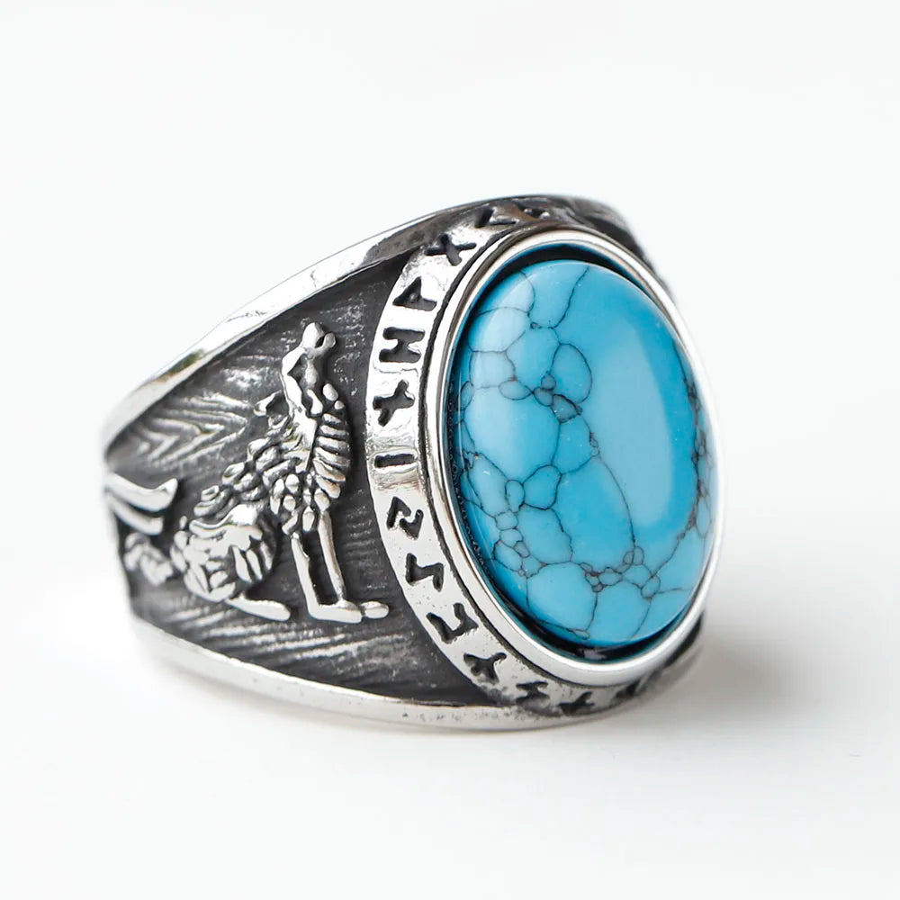 Howling Wolves Rune Ring in Stainless Steel
