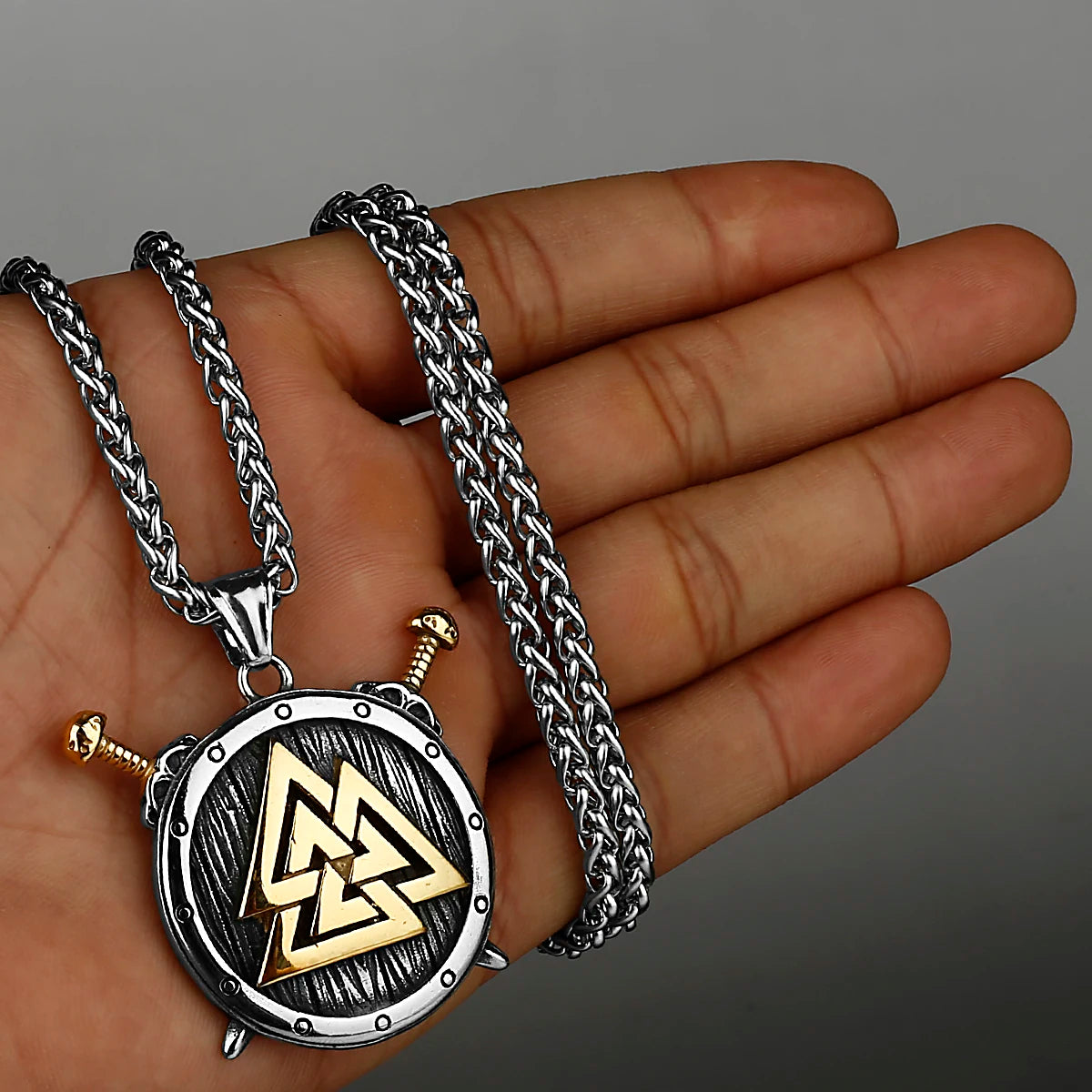 Valknut Sword and Shield Stainless Steel Necklace