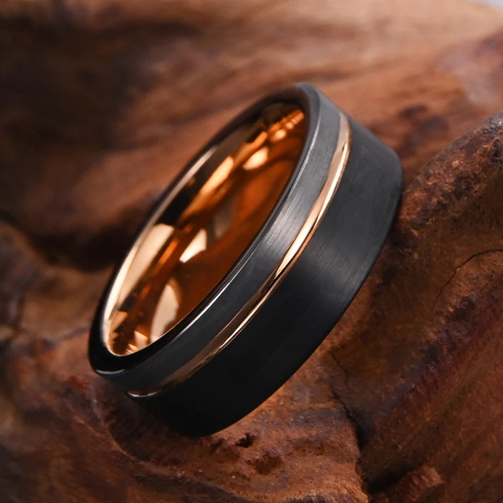 Frigg's Wedding Band With Yellow Golden Inlay - 8mm Tungsten Carbide Ring