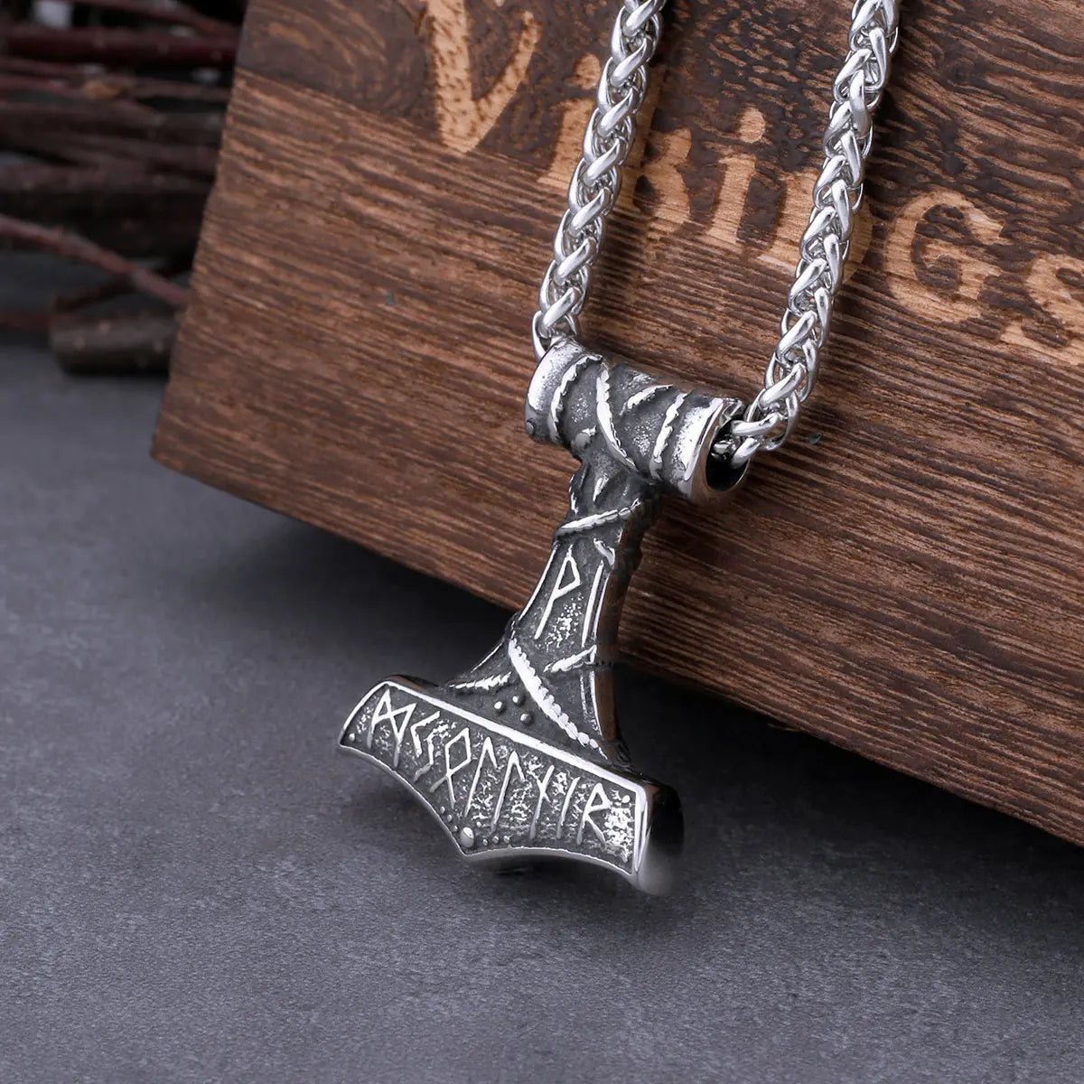 Mjolnir with Runes Necklace