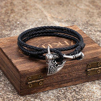 Viking Axe Bracelet in Leather and Steel