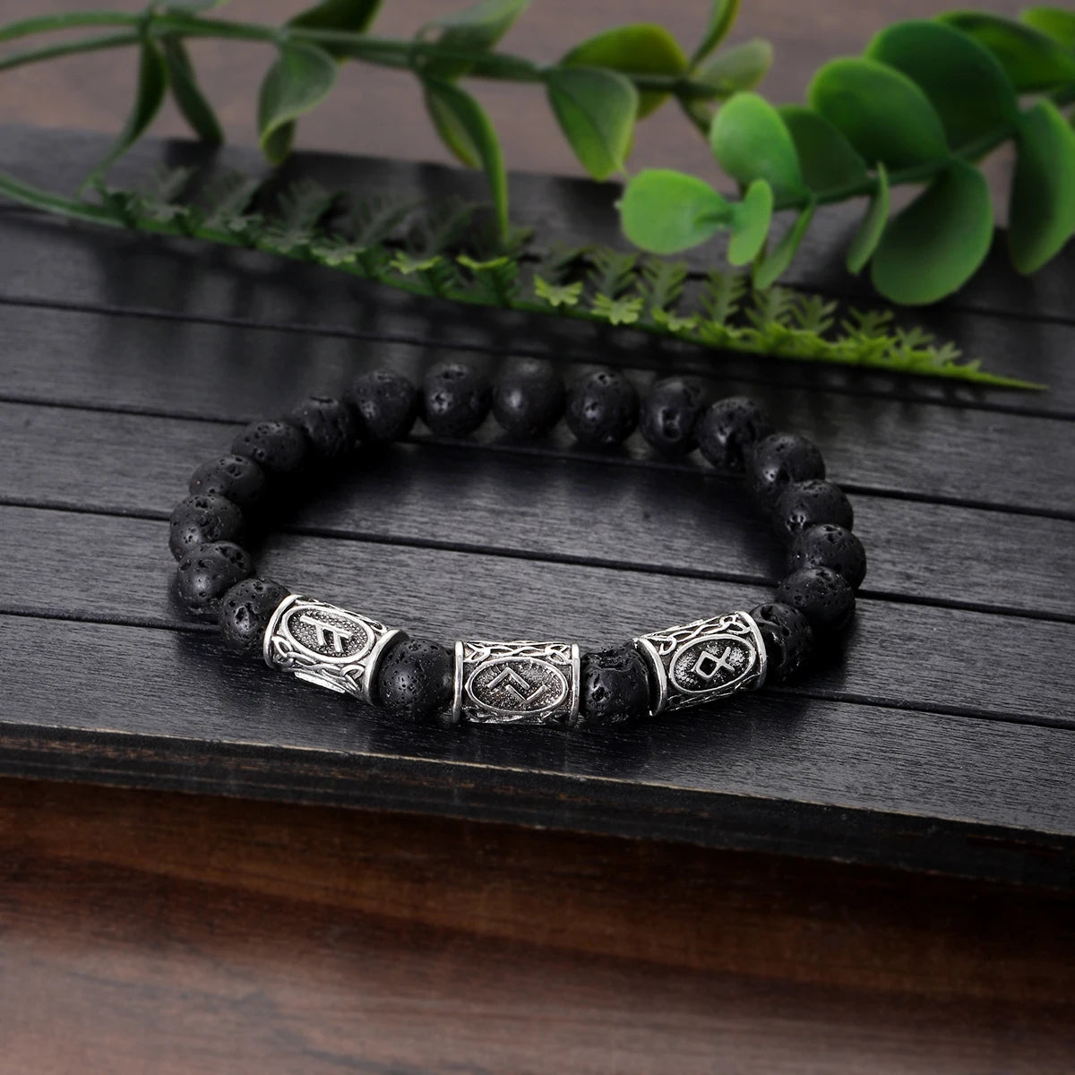Runes in Lava Stone Bracelet