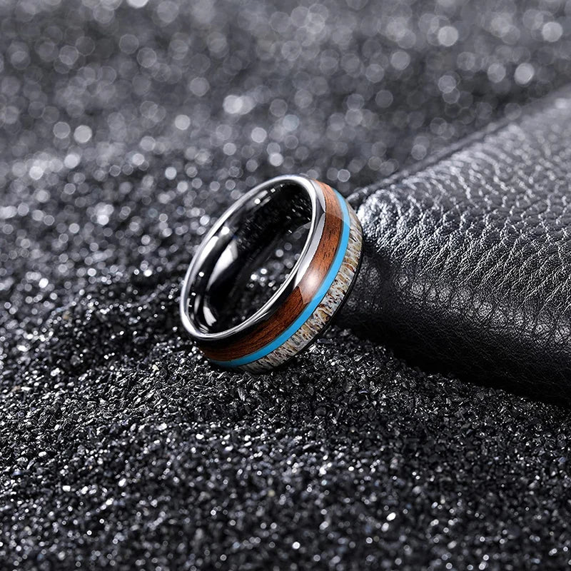 Blessing of Freyr Tungsten Carbide and Deer Antler Ring and Wedding Band