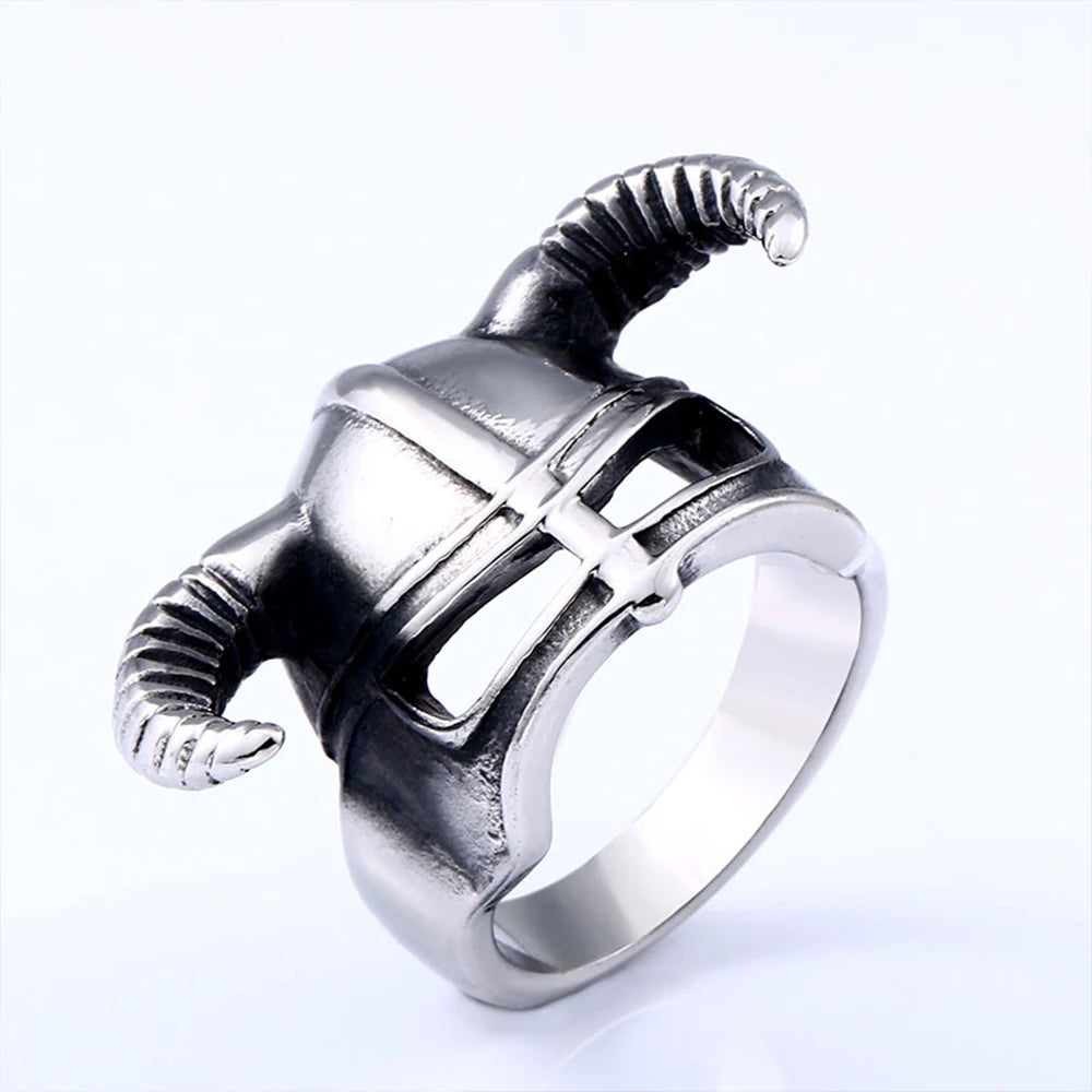 Horned Viking Helmet 316L Stainless Steel Ring