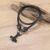 Hammer of Thor Mjolnir with Wolf Stainless Steel Necklace