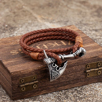 Viking Axe Bracelet in Leather and Steel