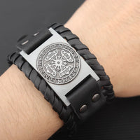 Mjölnir Leather Bracelet With Runes