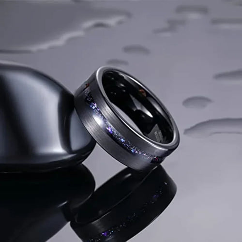 Thor Hammer and Lightning 8mm Tungsten Carbide Ring with Opal Stone