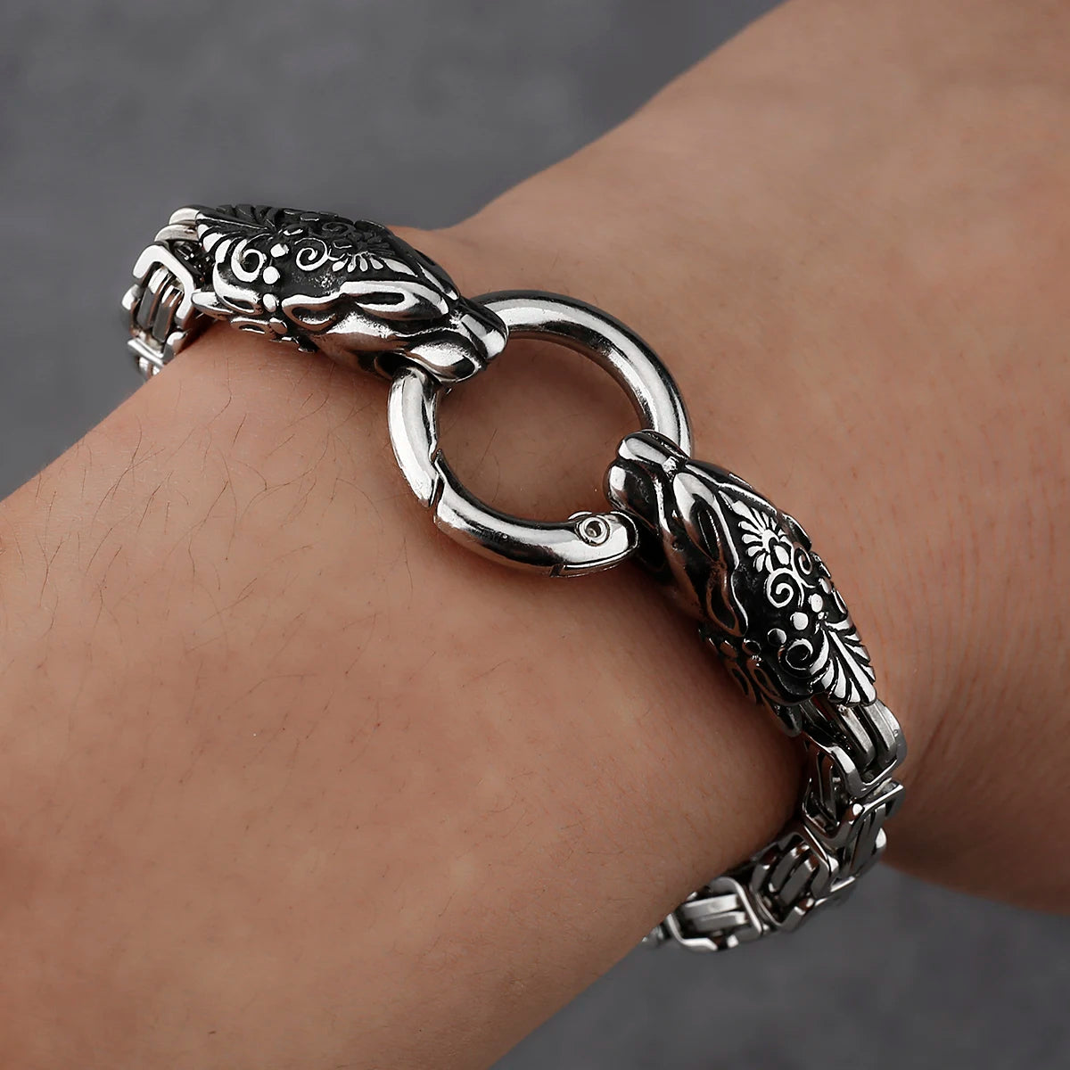 Freya Cat with Runes Steel Bracelet