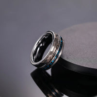 Thor and Sif Wedding Band in 8mm Tungsten Carbide with Deer Antler and Crushed Turquoise