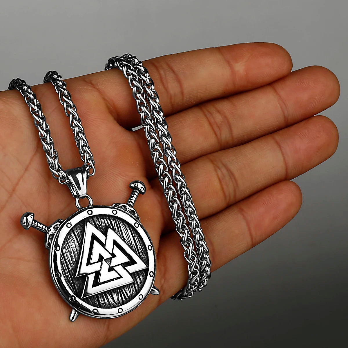 Valknut Sword and Shield Stainless Steel Necklace