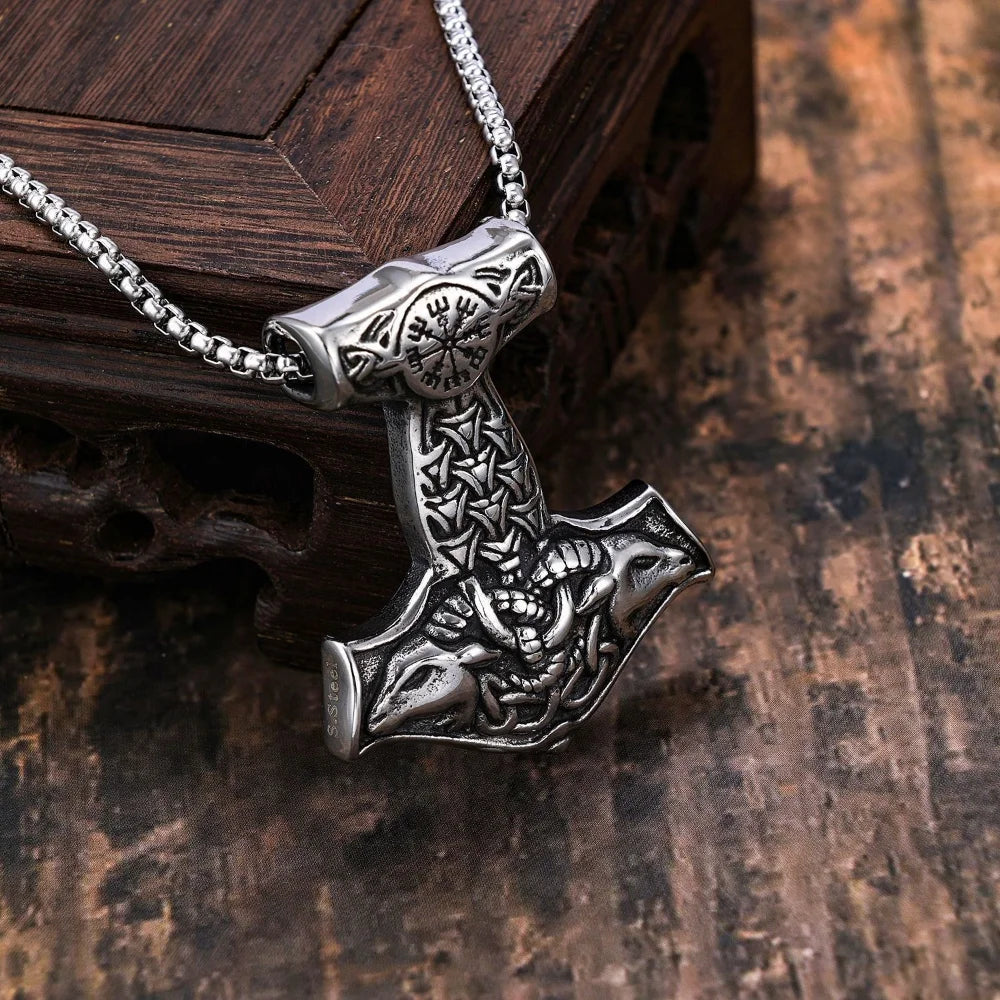 Mjolnir and Thor's Goats Steel Necklace