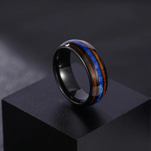 Ginnungagap Fire and Ice Tungsten Carbide Ring with Opal Stone