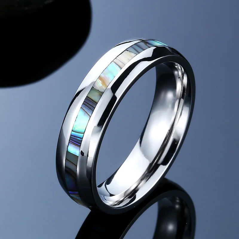 Elivagar River in Ginnungagap Steel and Abalone Shell Ring