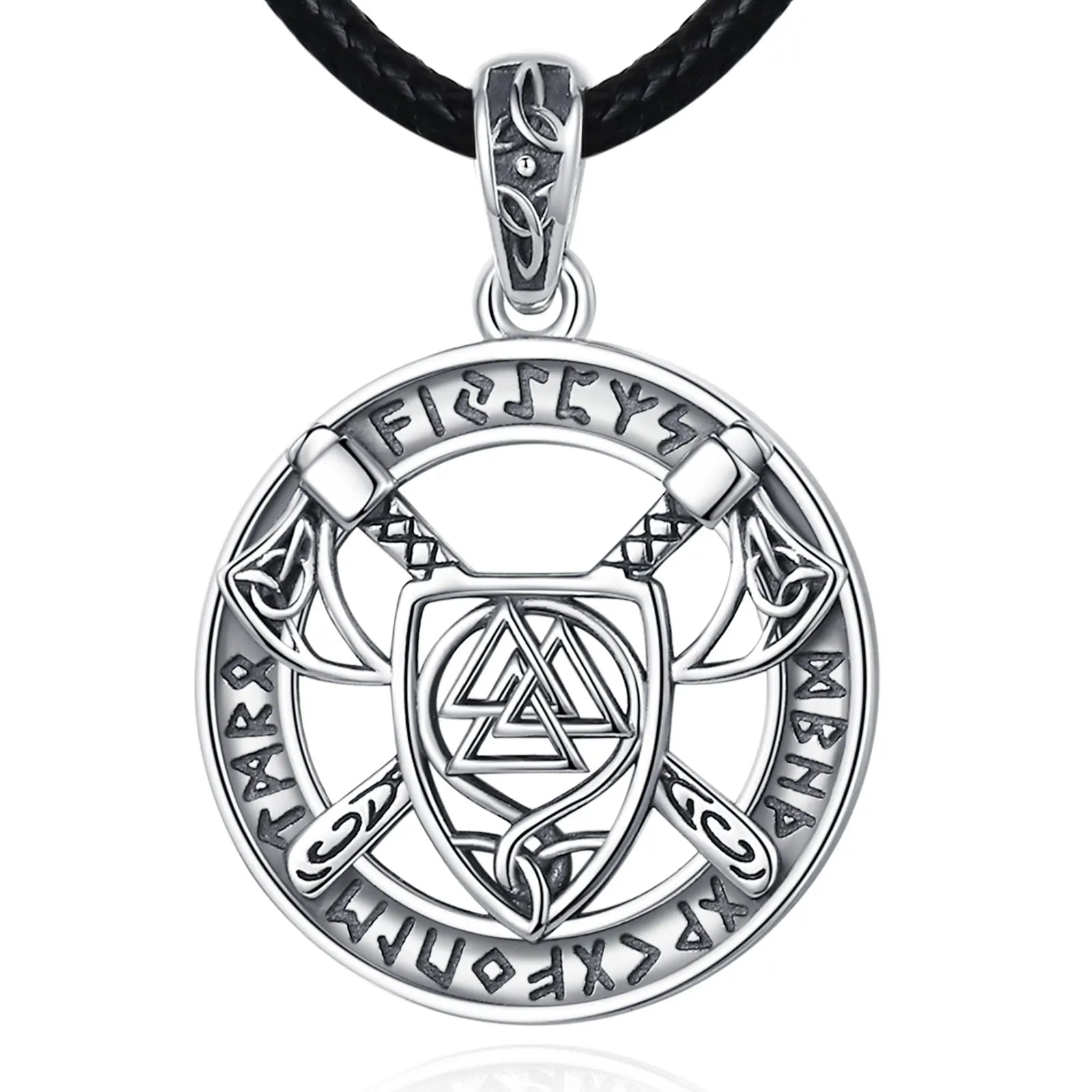 The Valknut in Shield 925 Sterling Silver Necklace