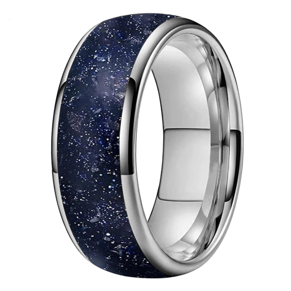 Stars in the North Sky Tungsten Carbide Ring With Blue Sandstone Inlay