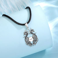 Norse Dragon and Vegvisir 925 Sterling Silver Necklace