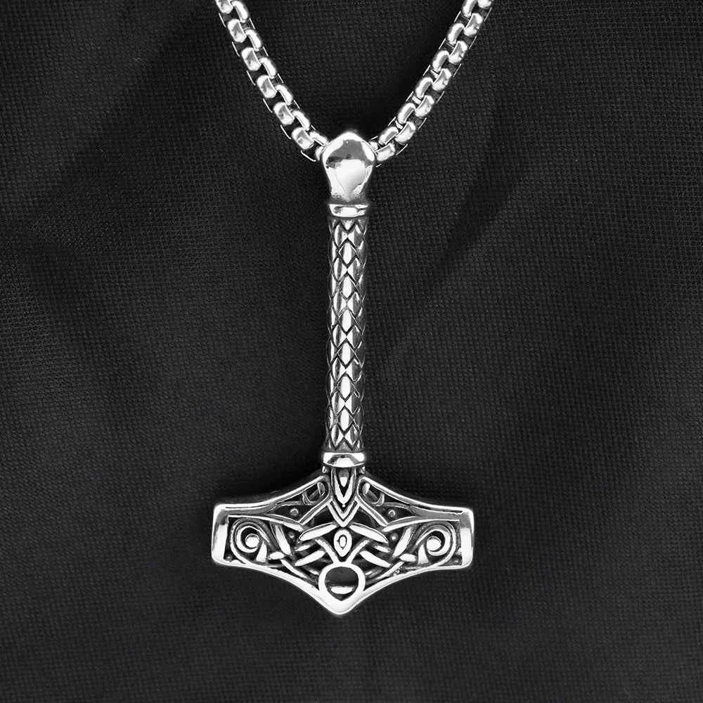 Mjolnir with Longer Handle Stainless Steel Necklace