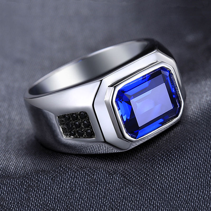 The Eye of Njord 925 Sterling Silver Ring With Blue Cubic Zirconia Stone