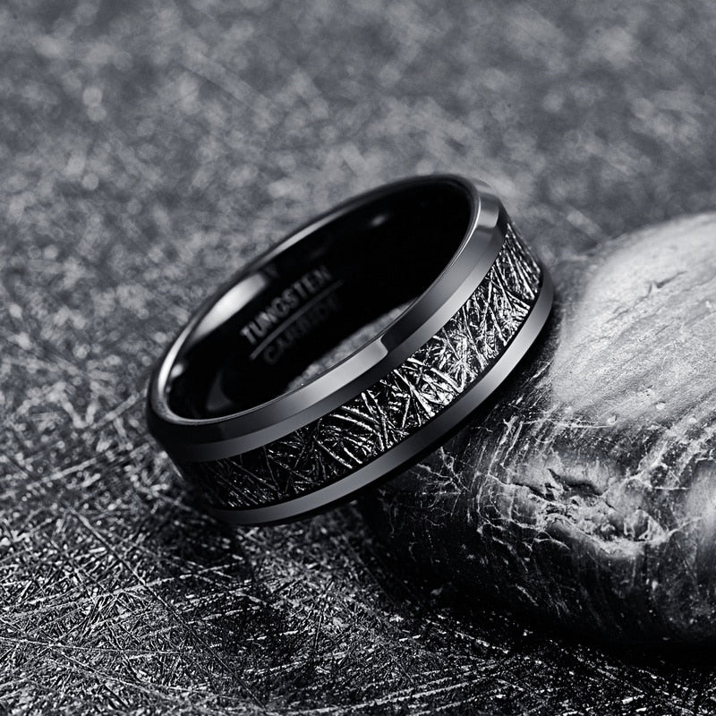 Thor Lightning Strike 8mm Tungsten Carbide Ring with Electroplated Black Inlay